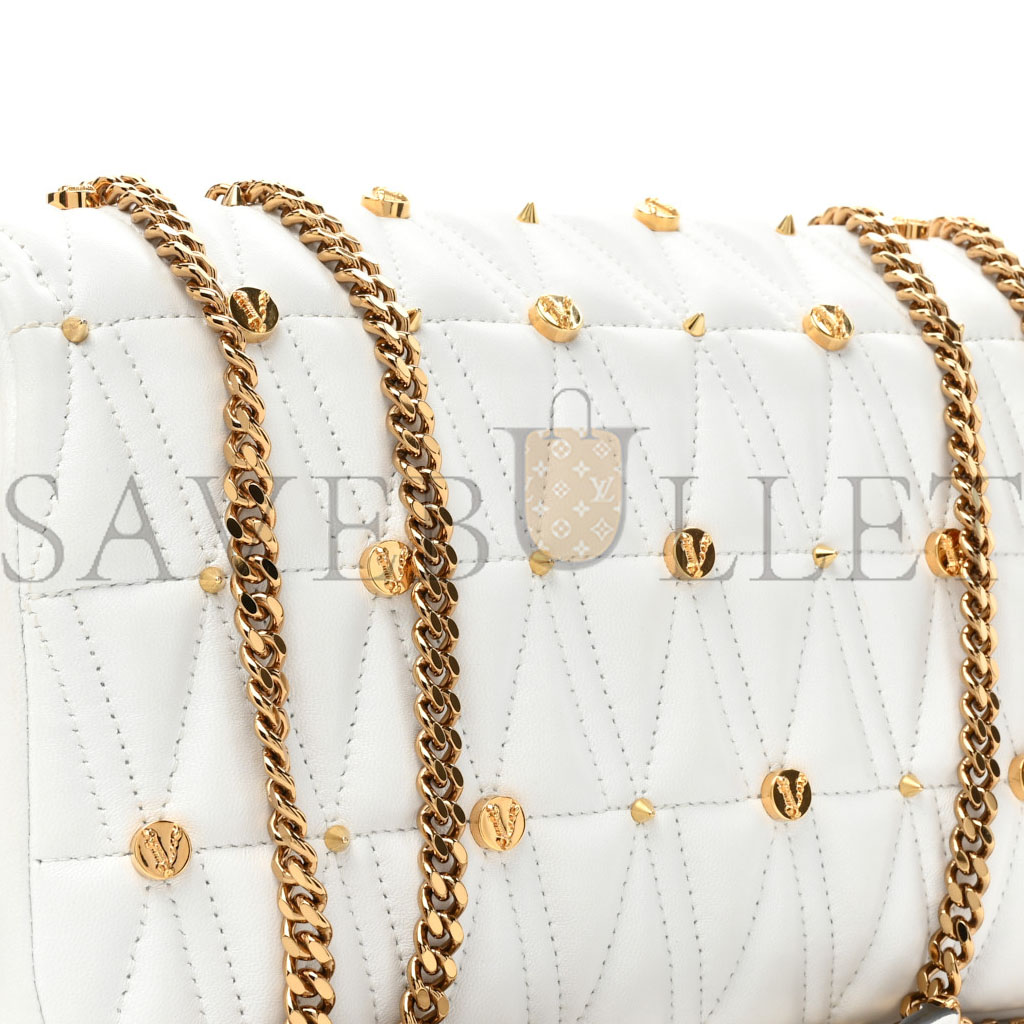 VERSACE NAPPA QUILTED STUDDED VIRTUS SHOULDER BAG WHITE  (25*15*8cm)