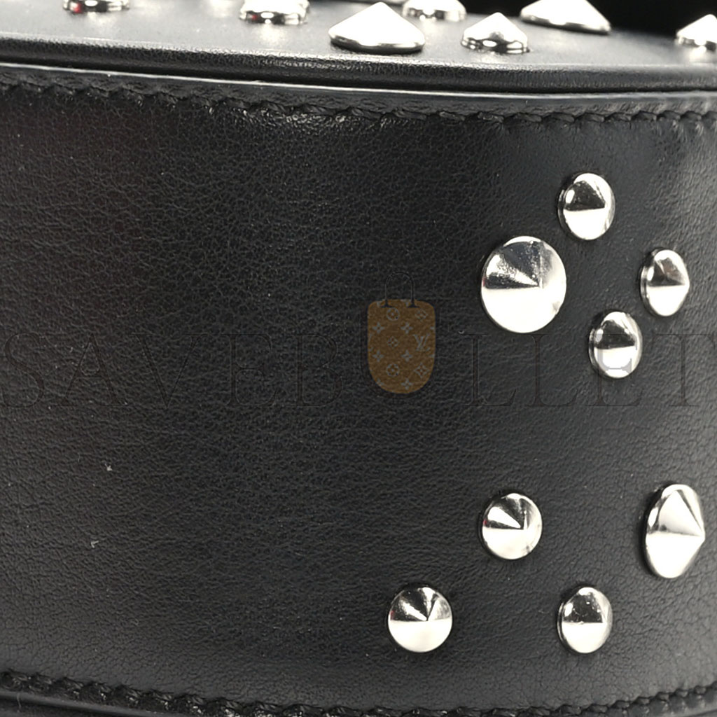 VERSACE GRAINED CALFSKIN SPIKED MICRO LA MEDUSA BAG BLACK  (17*14*6cm)