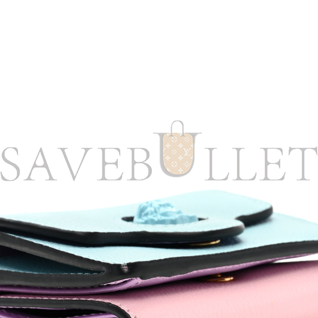 VERSACE GRAINED CALFSKIN MEDUSA WALLET ON CHAIN BLUE PINK (19*12*4cm)