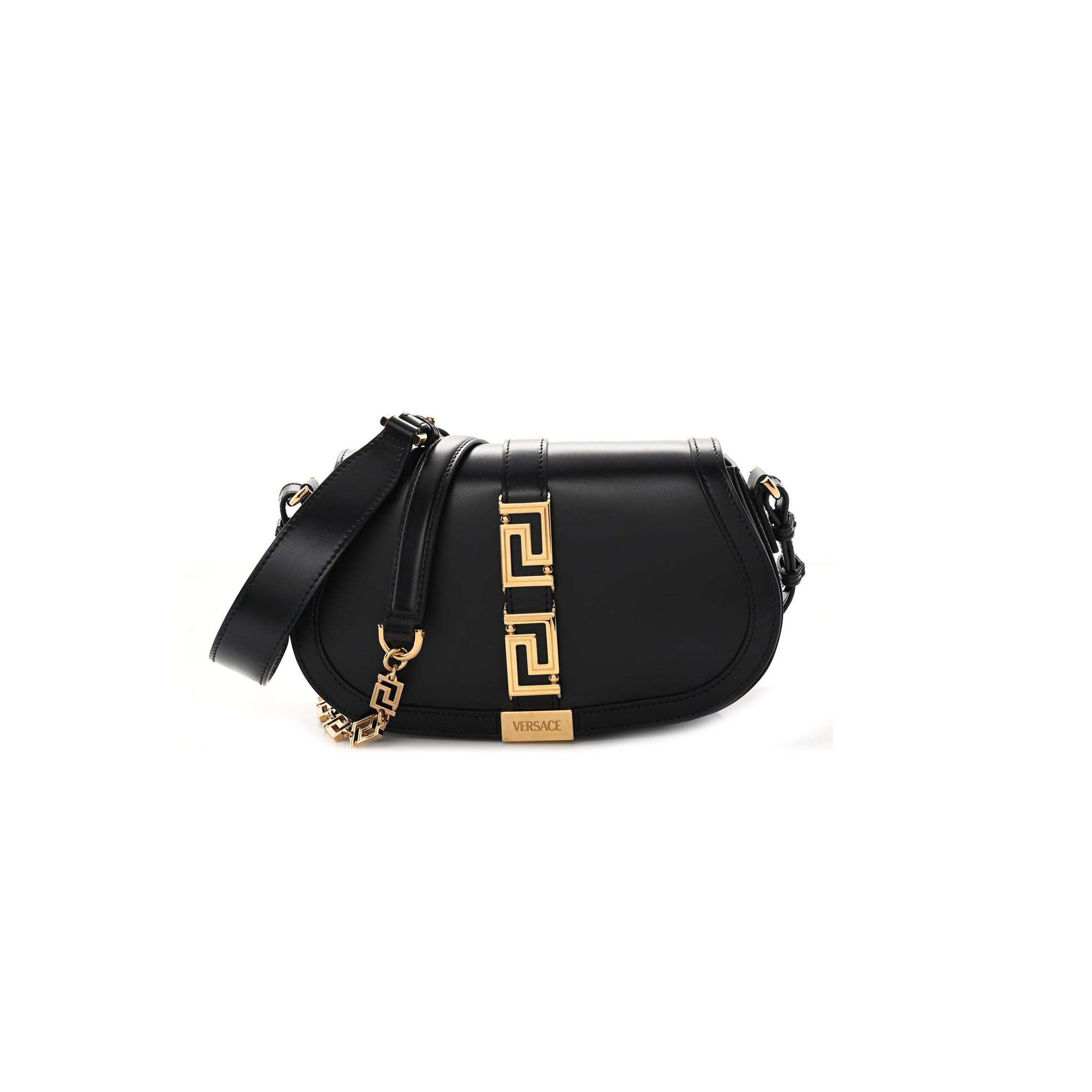 VERSACE CALFSKIN MEDIUM GRECA GODDESS SHOULDER BAG BLACK (24*15*6cm)