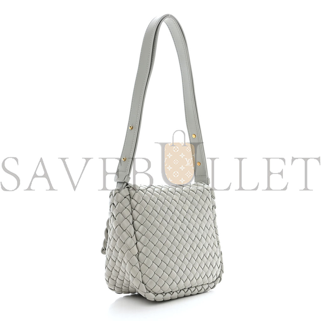 BOTTEGA VENETA NAPPA INTRECCIO MINI COBBLE SHOULDER BAG AGATE GREY (19*18*9cm)