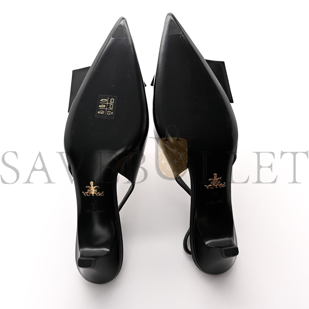 PRADA SPAZZOLATO LOGO POINTED TOE 45MM SLINGBACK PUMPS 40 BLACK