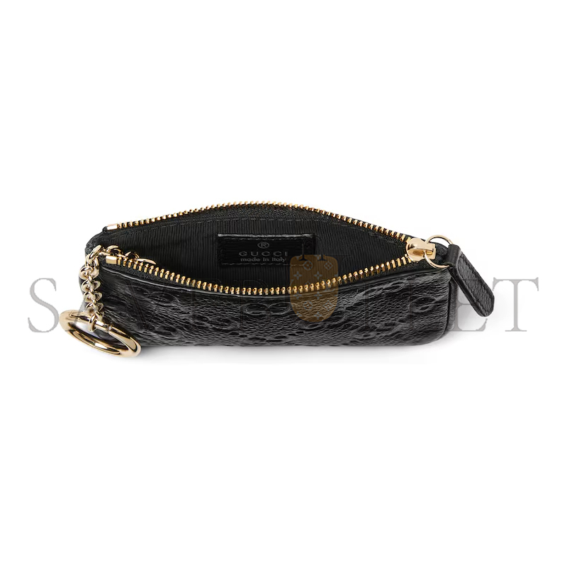 GUCCI GG GG EMBLEM ZIP KEY CASE 815891AAEEM1000 (12*7.5cm)