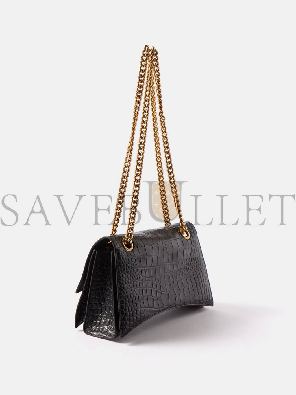 BALENCIAGA BLACK CRUSH CHAIN CROCODILE-EFFECT LEATHER SHOULDER BAG MATCHESFASHION US (25.5*16*6.4cm)