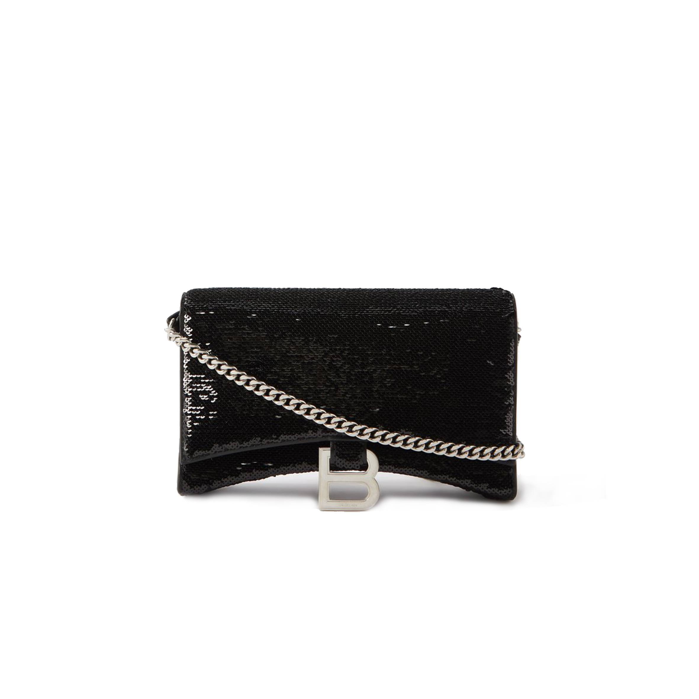 BALENCIAGA BLACK HOURGLASS SEQUINNED LEATHER CROSS-BODY BAG MATCHESFASHION US (19.5*12*5cm)