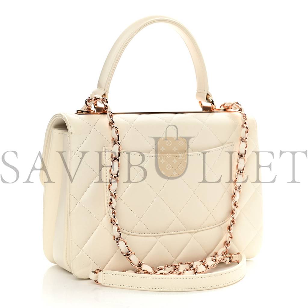 CHANEL LAMBSKIN QUILTED SMALL TRENDY CC DUAL HANDLE FLAP BAG WHITE ROSE GOLD HARDWARE (25*17*6cm)