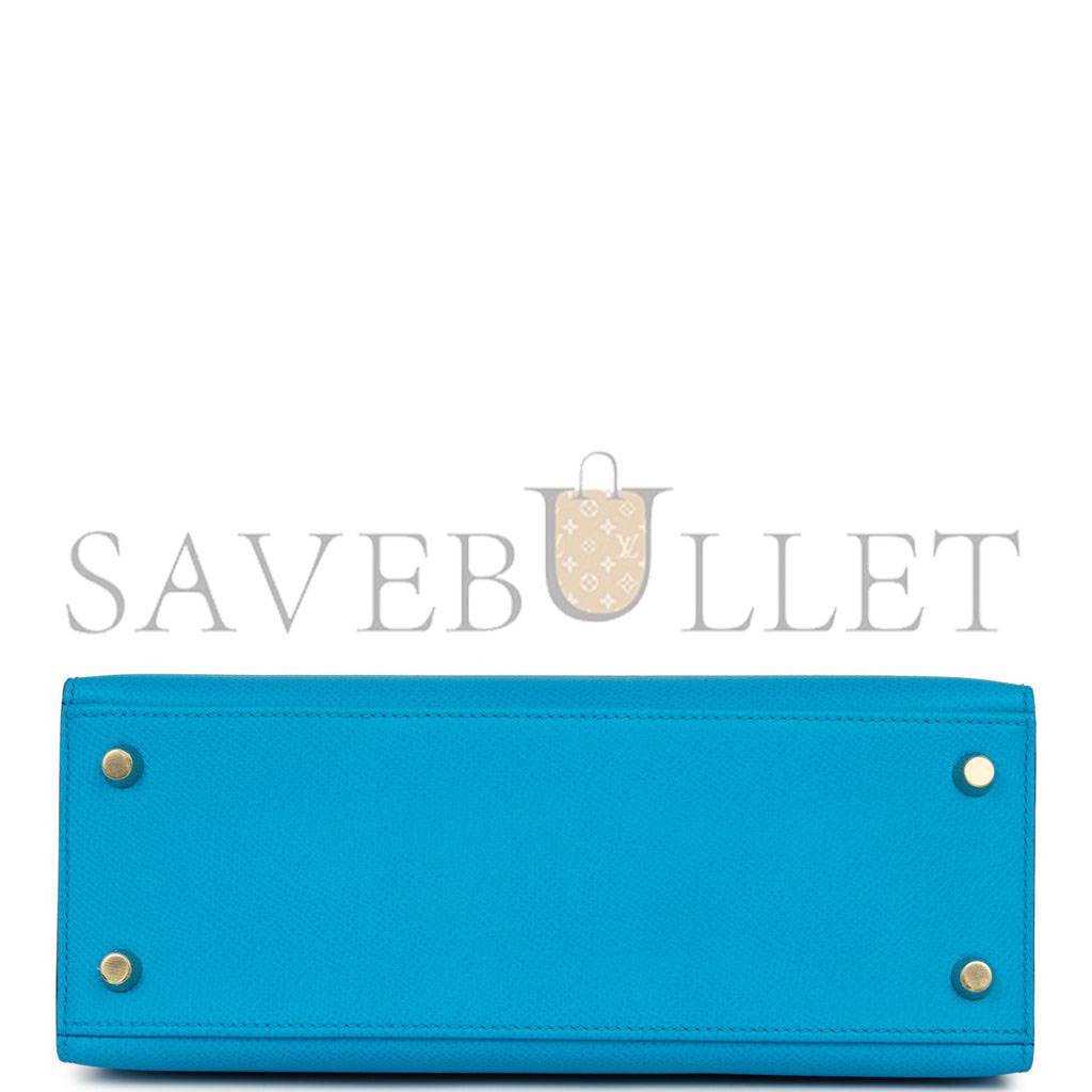 HERMES KELLY SELLIER 25 BLEU FRIDA EPSOM GOLD HARDWARE   (25*17*7cm)