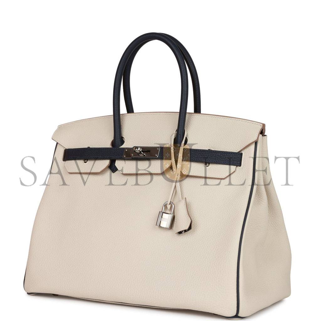 HERMES SPECIAL ORDER (HSS) BIRKIN 35 CRAIE AND BLEU NUIT TOGO PALLADIUM HARDWARE (35*25*18cm)