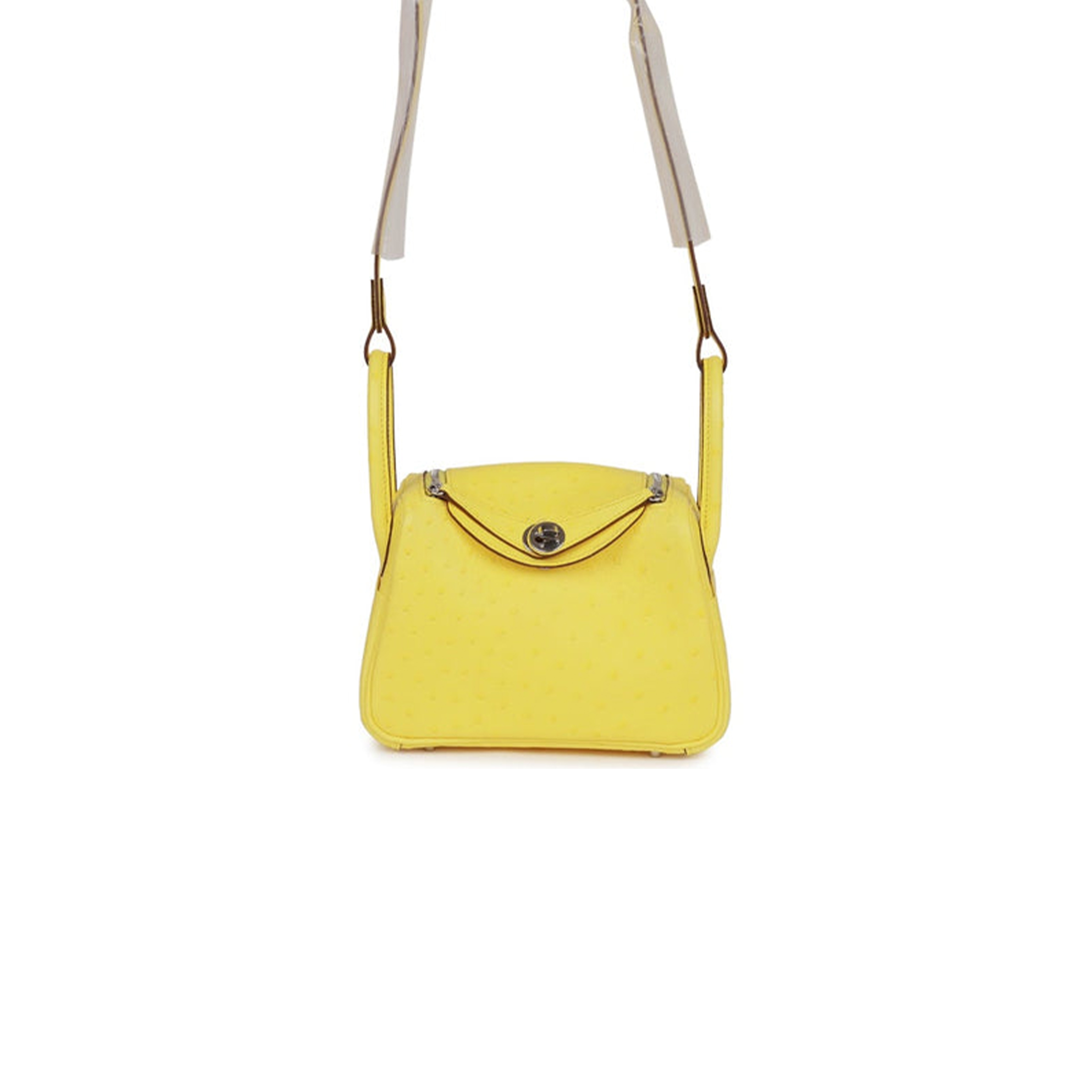 HERMES MINI LINDY JAUNE CITRON OSTRICH PALLADIUM HARDWARE (19*12.5*9) HERMES MINI LINDY JAUNE CITRON OSTRICH PALLADIUM HARDWARE (19*12.5*9)
