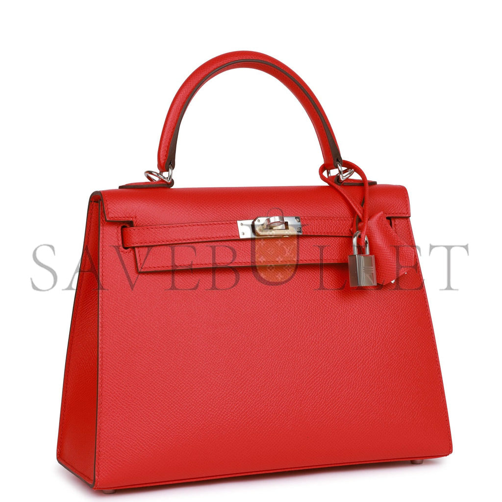 HERMES KELLY SELLIER 25 ROUGE DE COEUR VERSO EPSOM PALLADIUM HARDWARE  (25*17*7cm