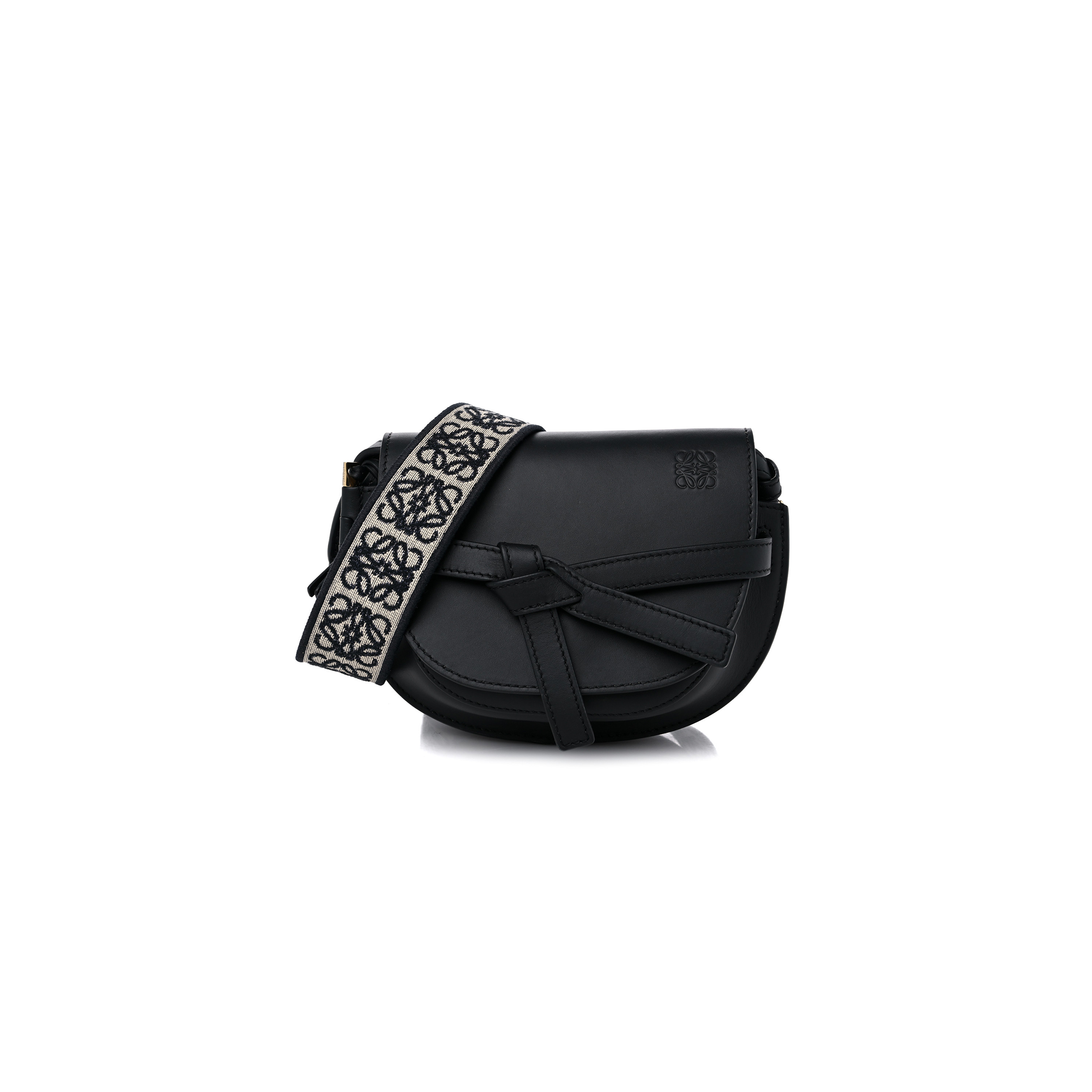 LOEWE CALFSKIN JACQUARD MINI GATE DUAL BAG BLACK (21*13*9cm)