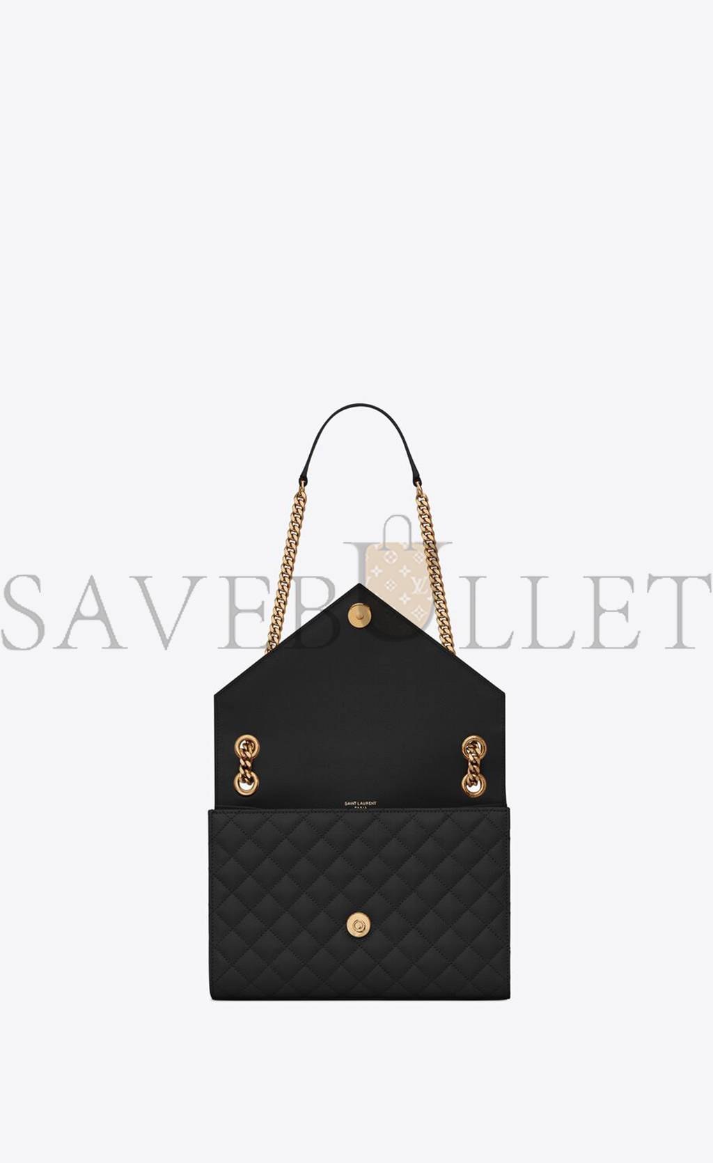 YSL ENVELOPE MEDIUM CHAIN BAG IN MIX MATELASS&EACUTE; GRAIN DE POUDRE EMBOSSED LEATHER 600185BOW911000 (24*17.5*6cm)