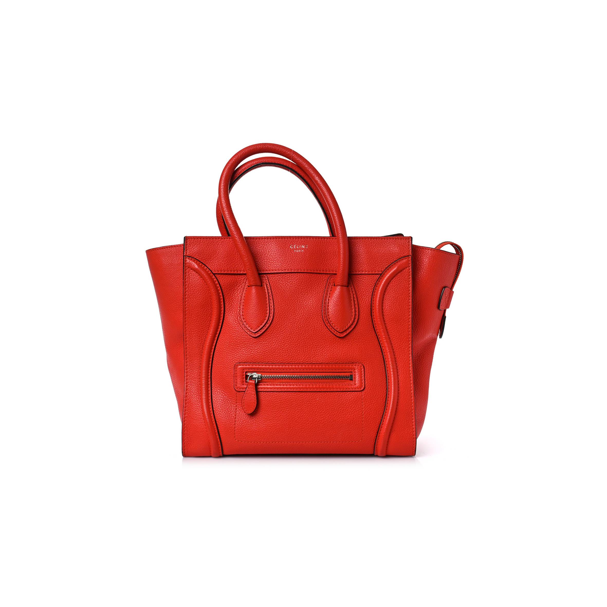 CELINE DRUMMED CALFSKIN MINI LUGGAGE VERMILLION (32*30*18cm)