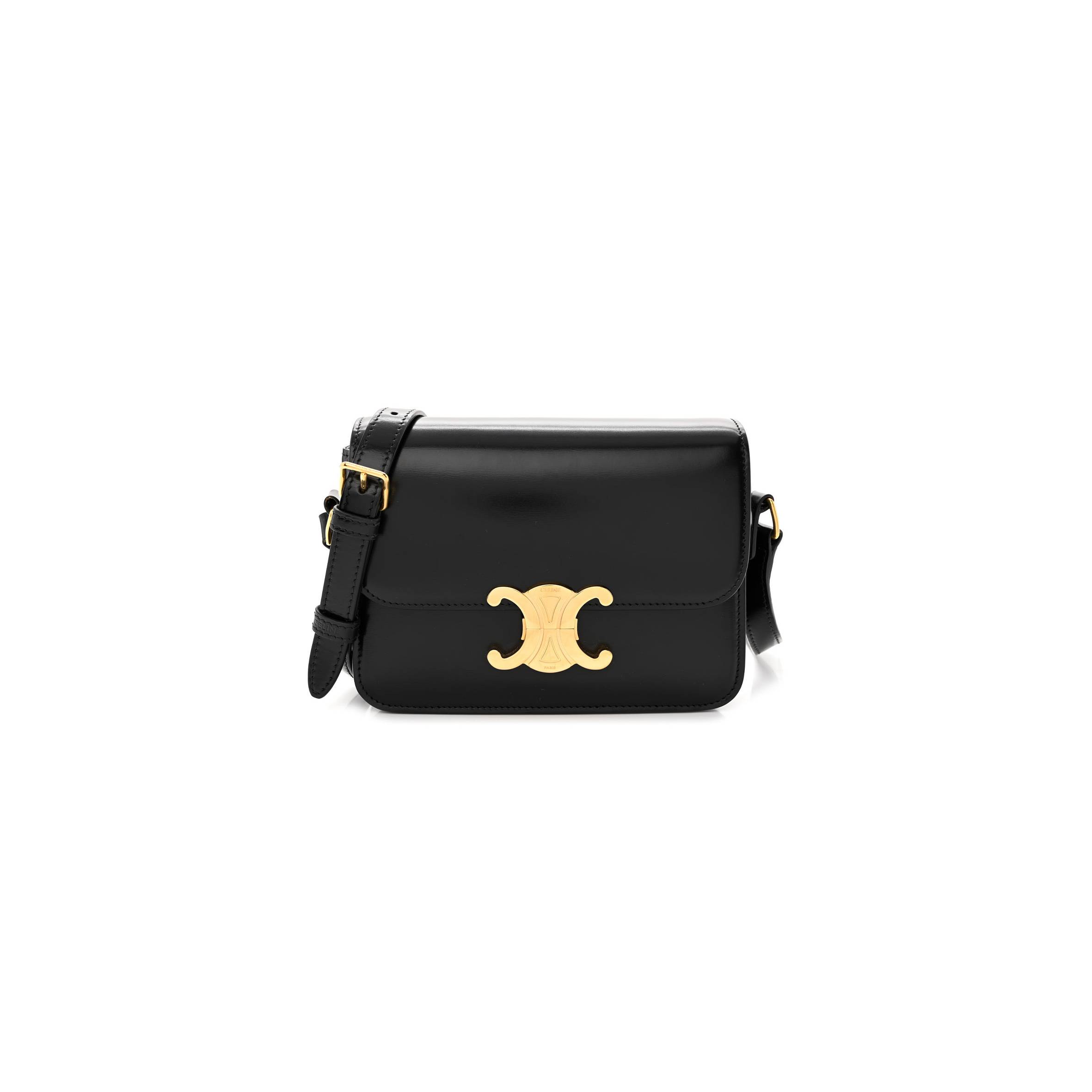 CELINE SHINY CALFSKIN TEEN TRIOMPHE BLACK (18*14*6cm)