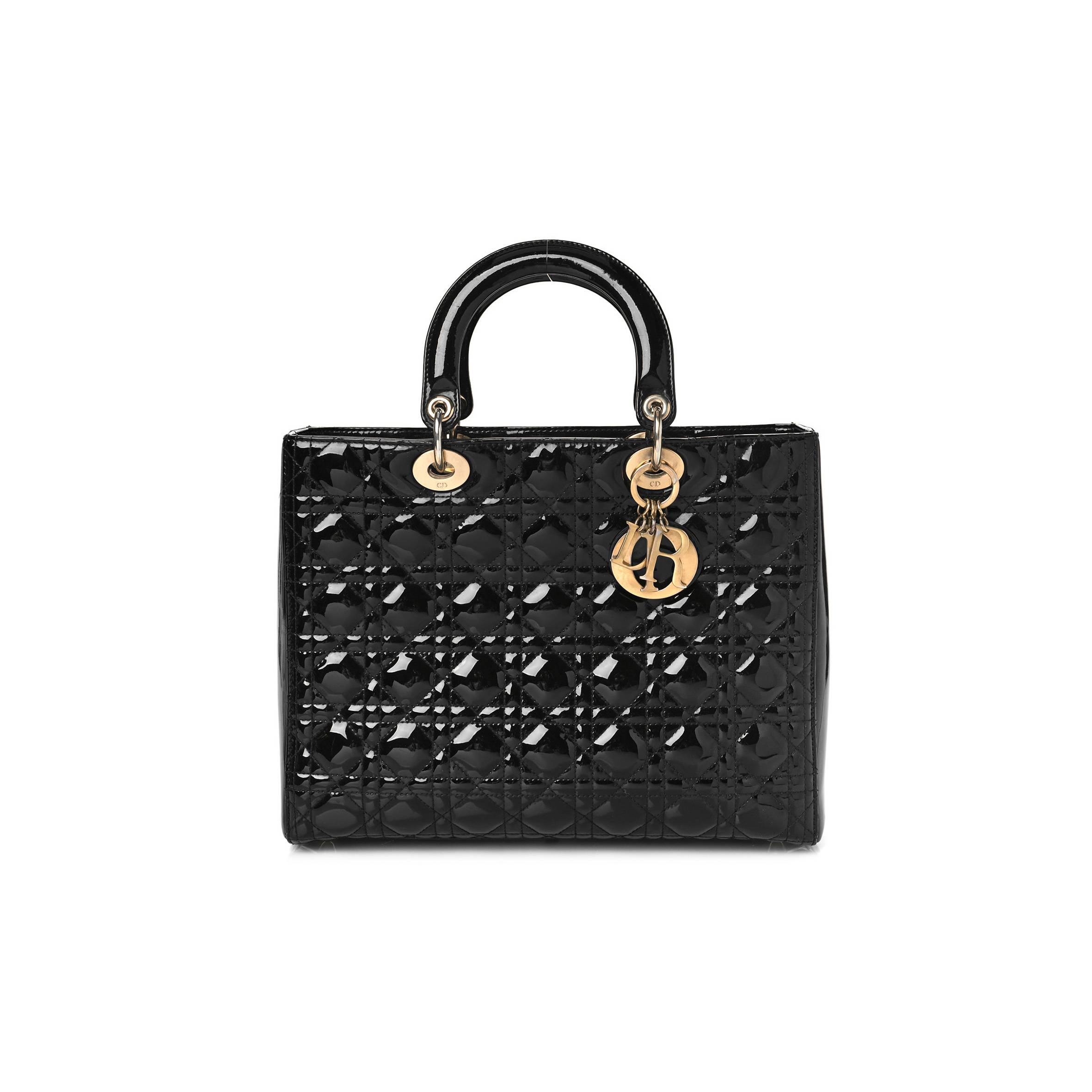 DIOR PATENT CANNAGE LARGE LADY DIOR BLACK (32*25*12.1cm)