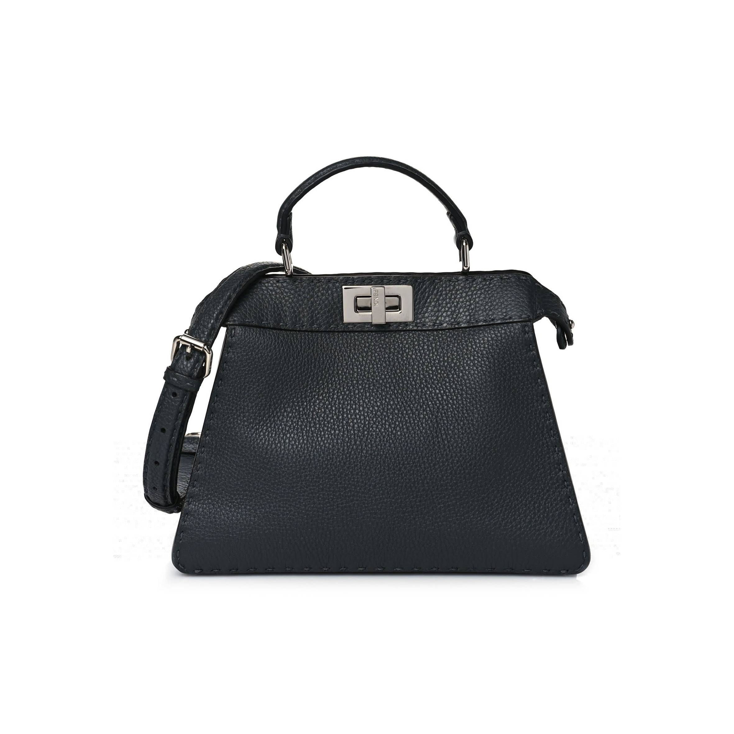 FENDI CUOIO ROMANO SELLERIA CHAMOIS SMALL PEEKABOO I SEE U SATCHEL ASFALTO CAMELIA (27*20*11cm) 