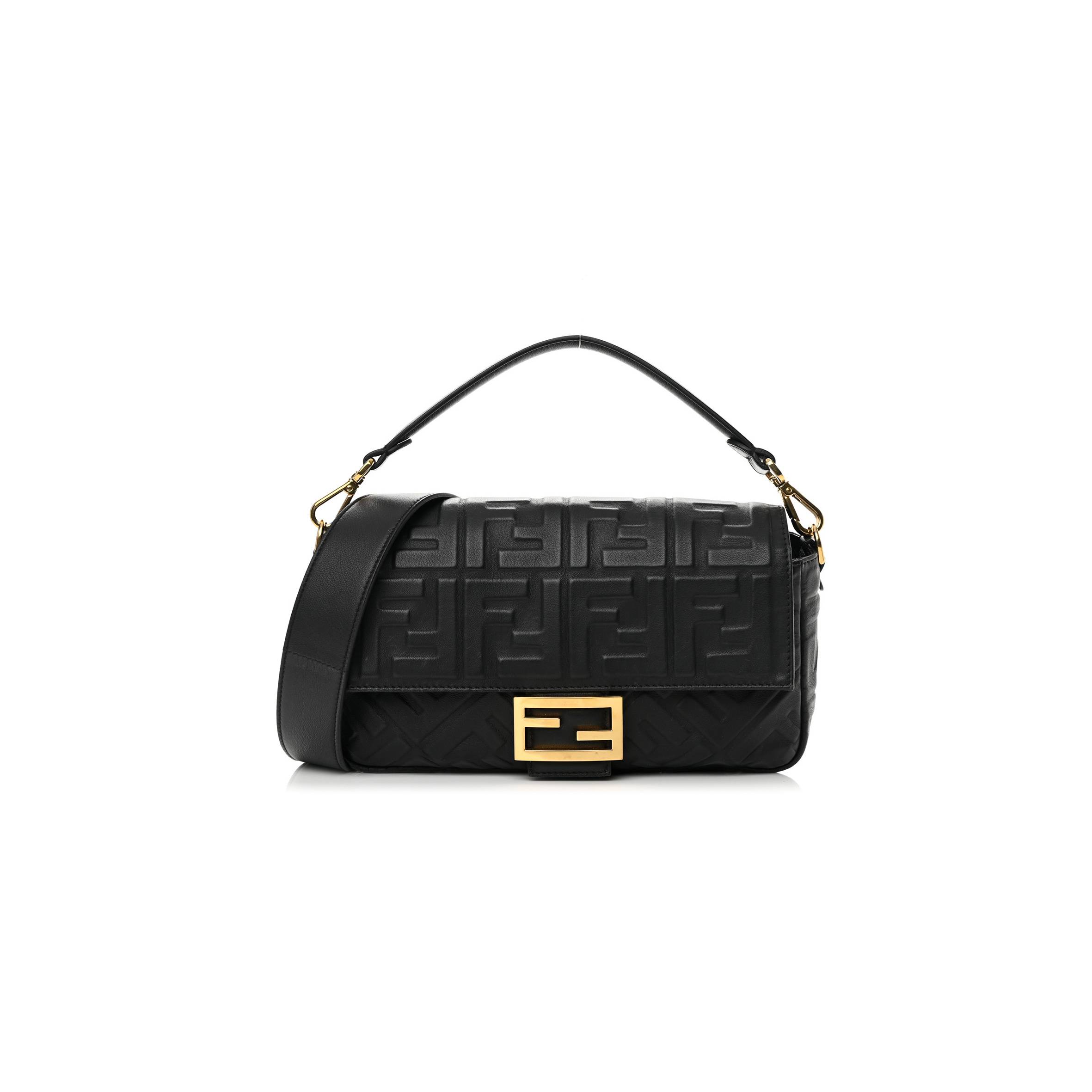 FENDI NAPPA FF 1974 EMBOSSED BAGUETTE BLACK (27*15*6cm) 