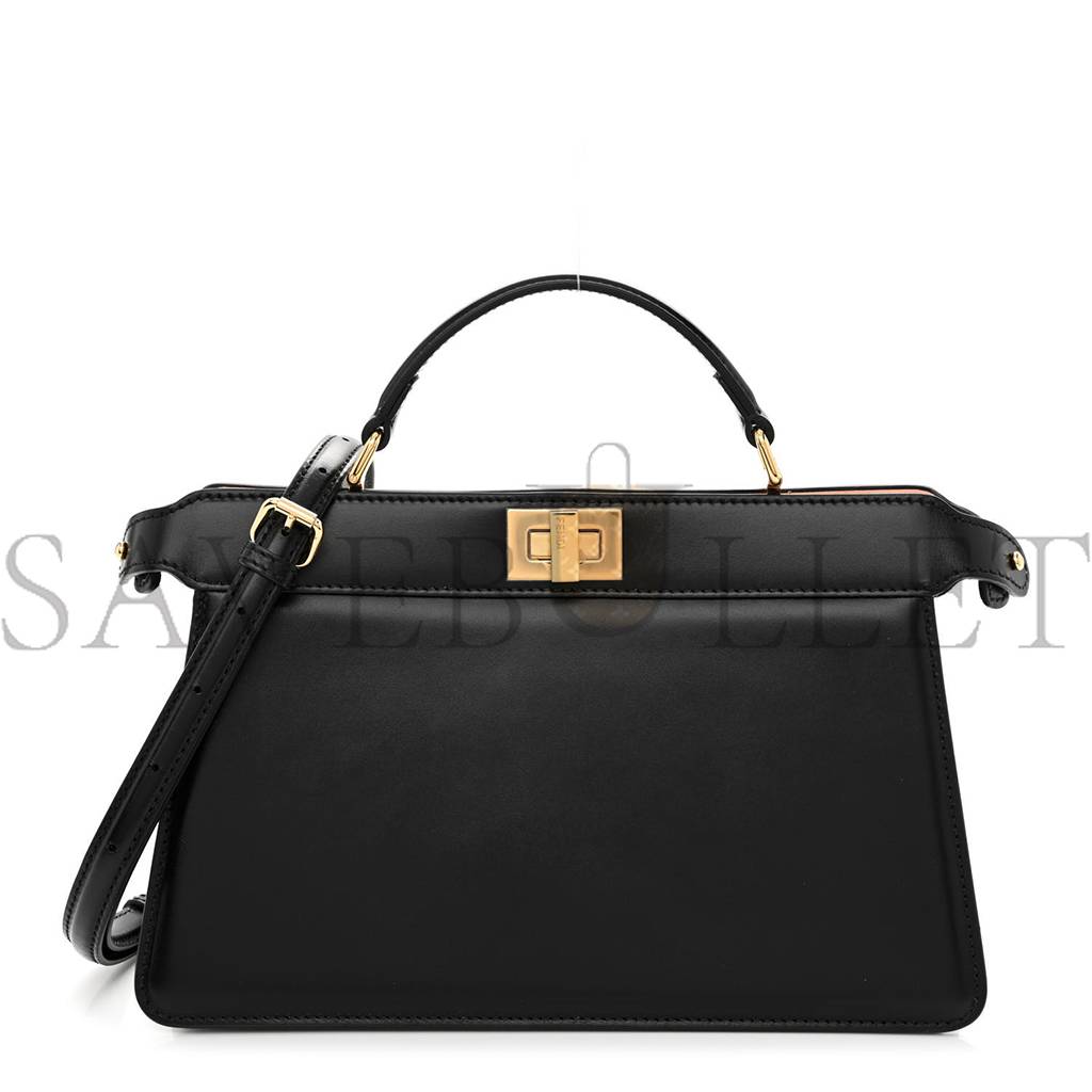 FENDI VITELLO KING LUXOR SHINY NAPPA MEDIUM PEEKABOO I SEE U EAST WEST SATCHEL BLACK LIGHT ROSE (29*18*11cm)